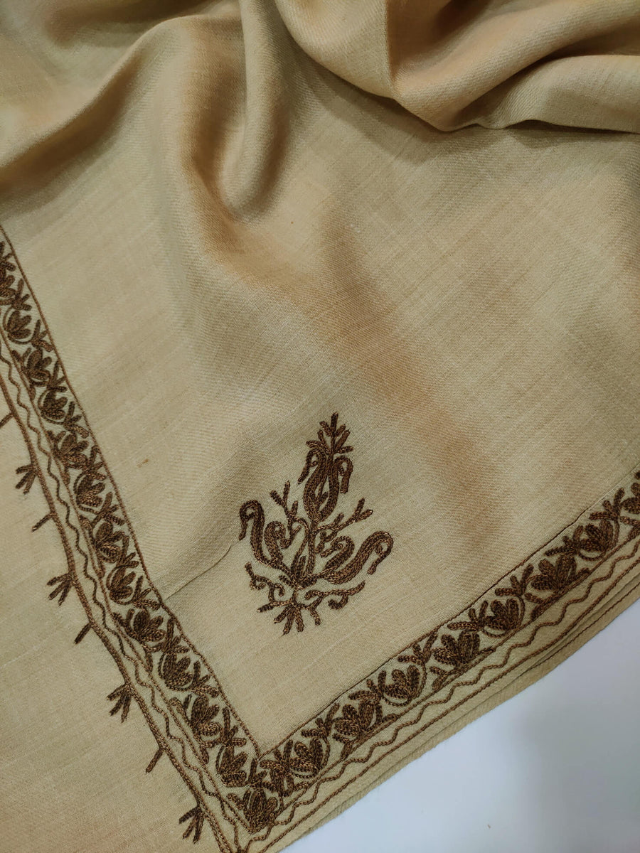 Womens Pashmina Wool Shawl with Embroidery Border work RK21061 - FaisalFabrics.pk