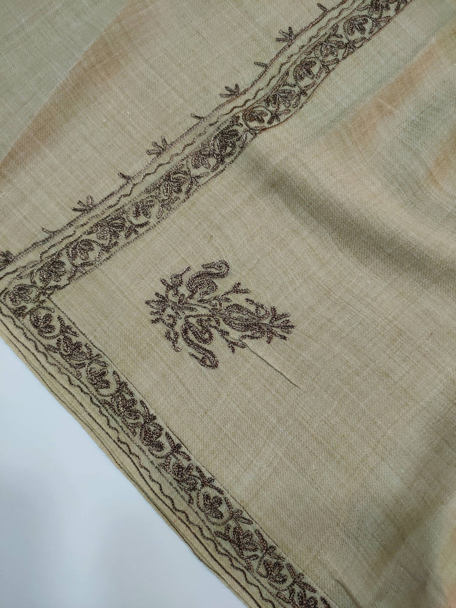Womens Pashmina Wool Shawl with Embroidery Border work RK21062 - FaisalFabrics.pk
