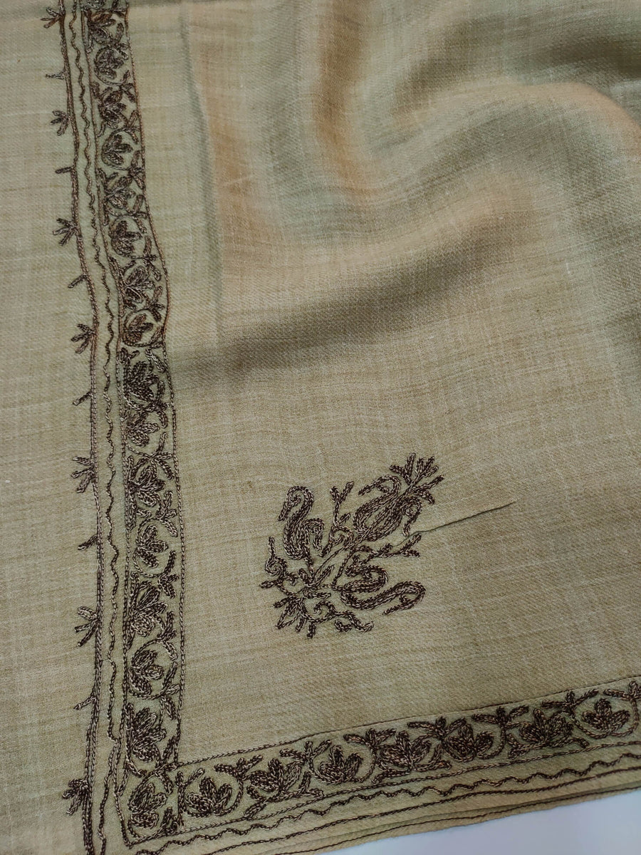 Womens Pashmina Wool Shawl with Embroidery Border work RK21062 - FaisalFabrics.pk