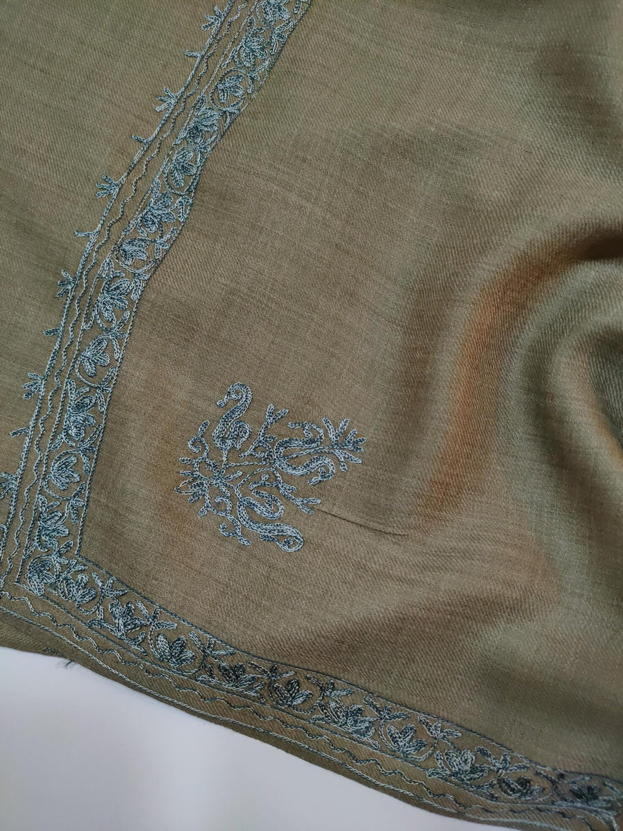 Womens Pashmina Wool Shawl with Embroidery Border work RK21063 - FaisalFabrics.pk