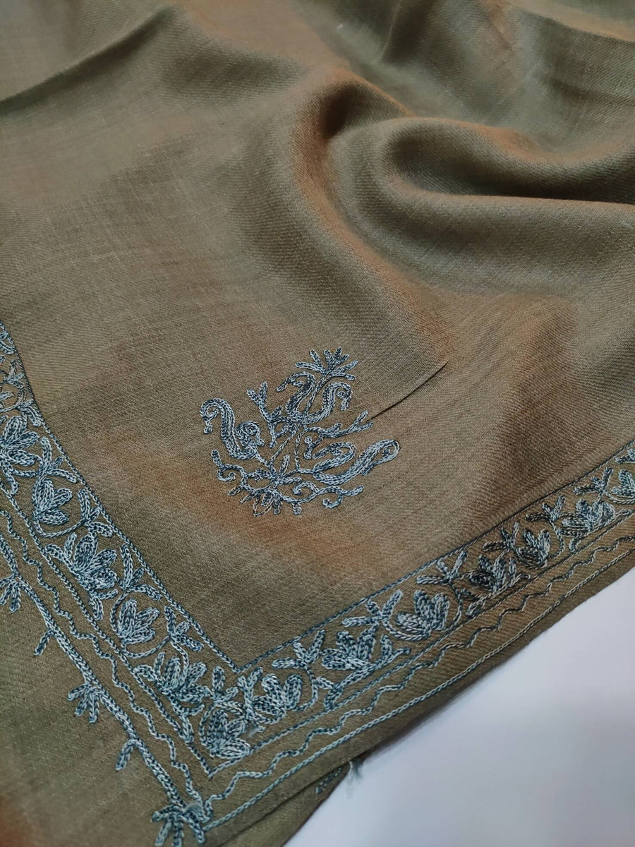 Womens Pashmina Wool Shawl with Embroidery Border work RK21063 - FaisalFabrics.pk
