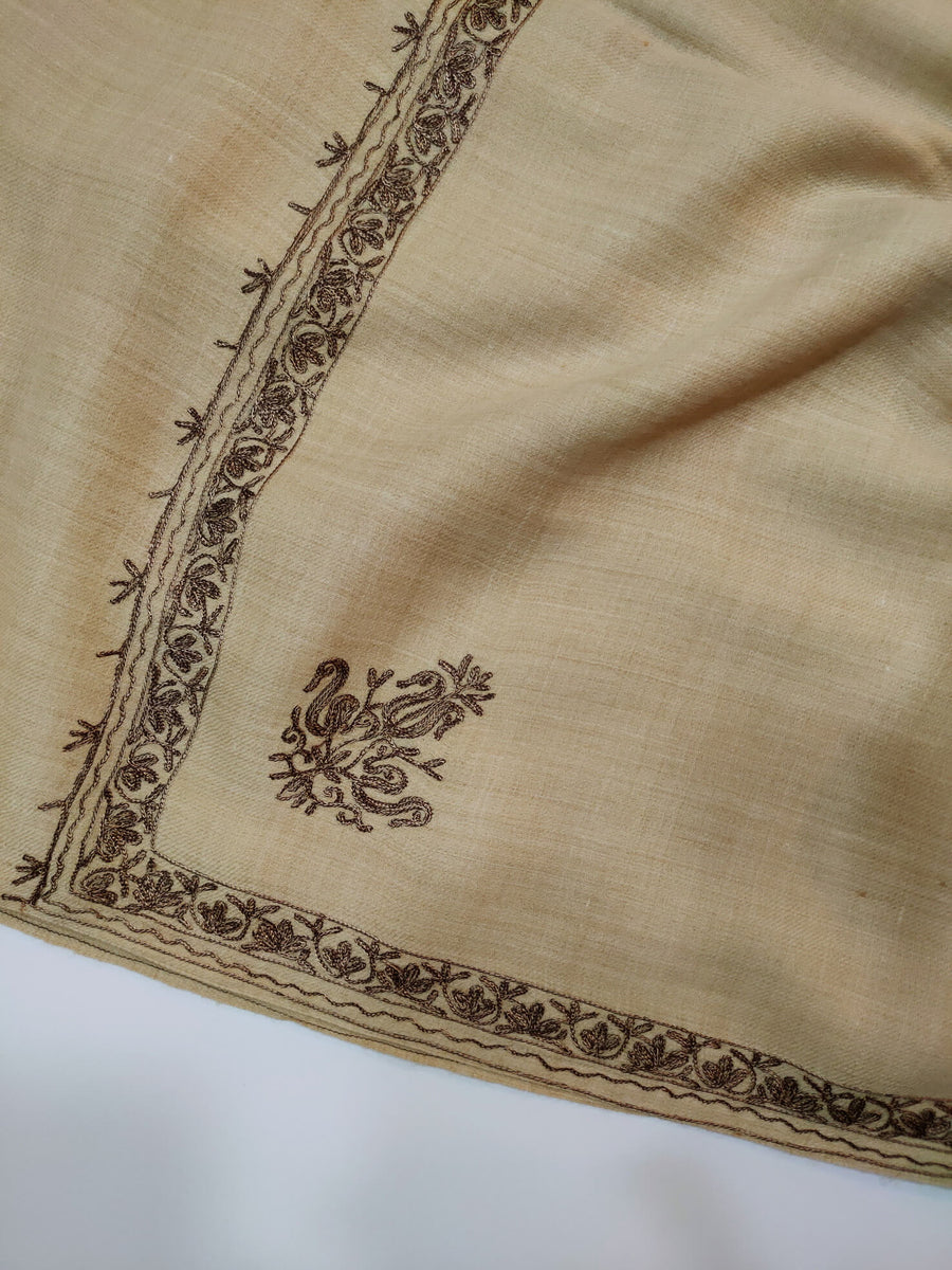 Womens Pashmina Wool Shawl with Embroidery Border work RK21066 - FaisalFabrics.pk