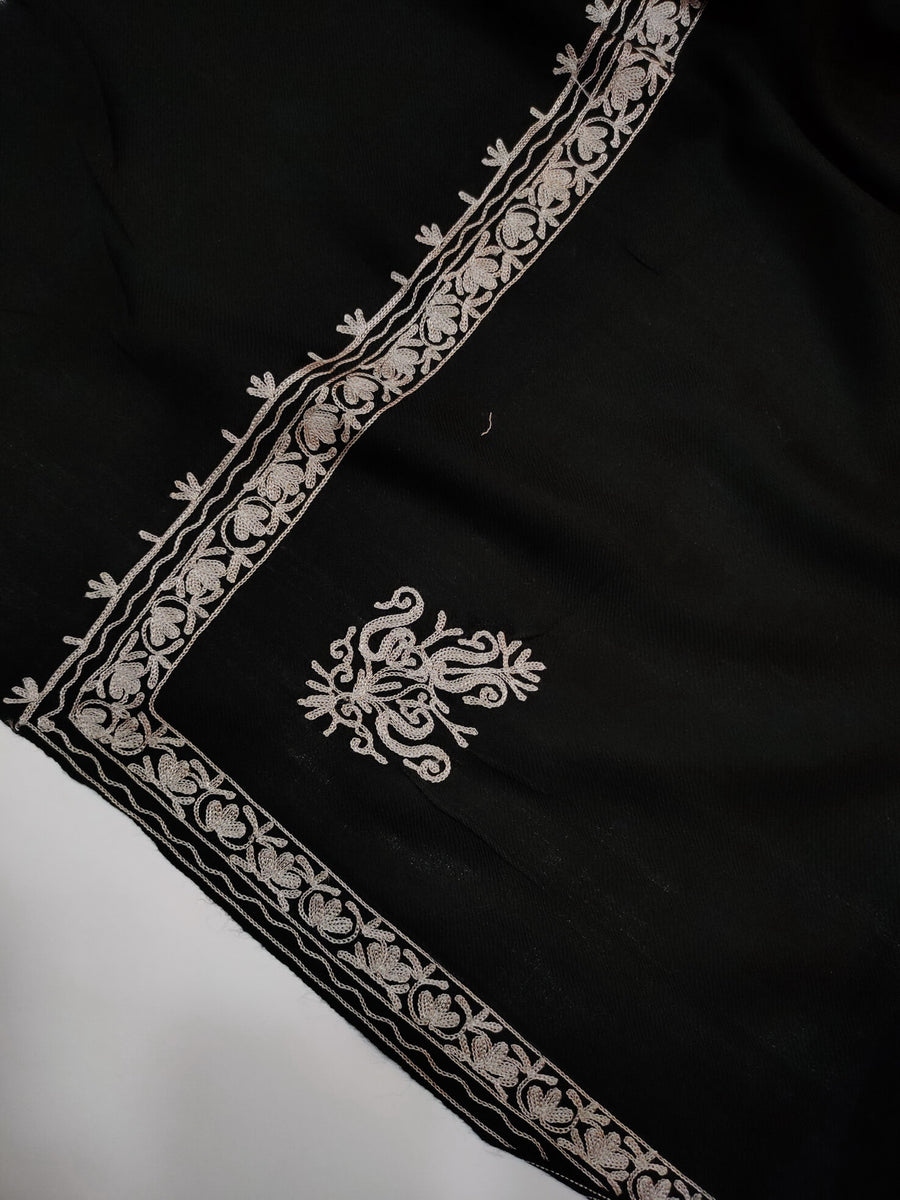 Womens Pashmina Wool Shawl with Embroidery Border work RK21067 - FaisalFabrics.pk