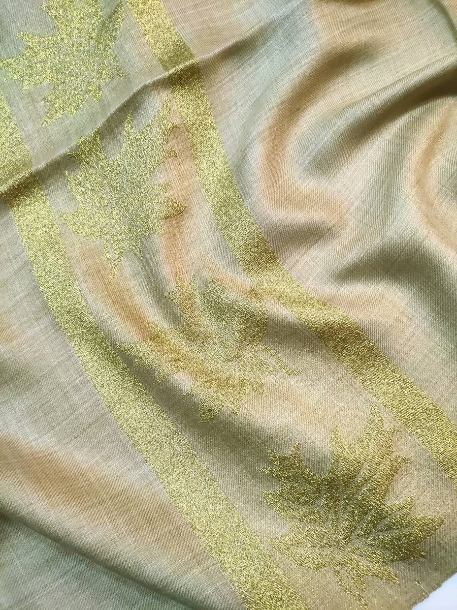 Womens Pashmina Wool Shawl with Banarasi Border RK21074 - FaisalFabrics.pk
