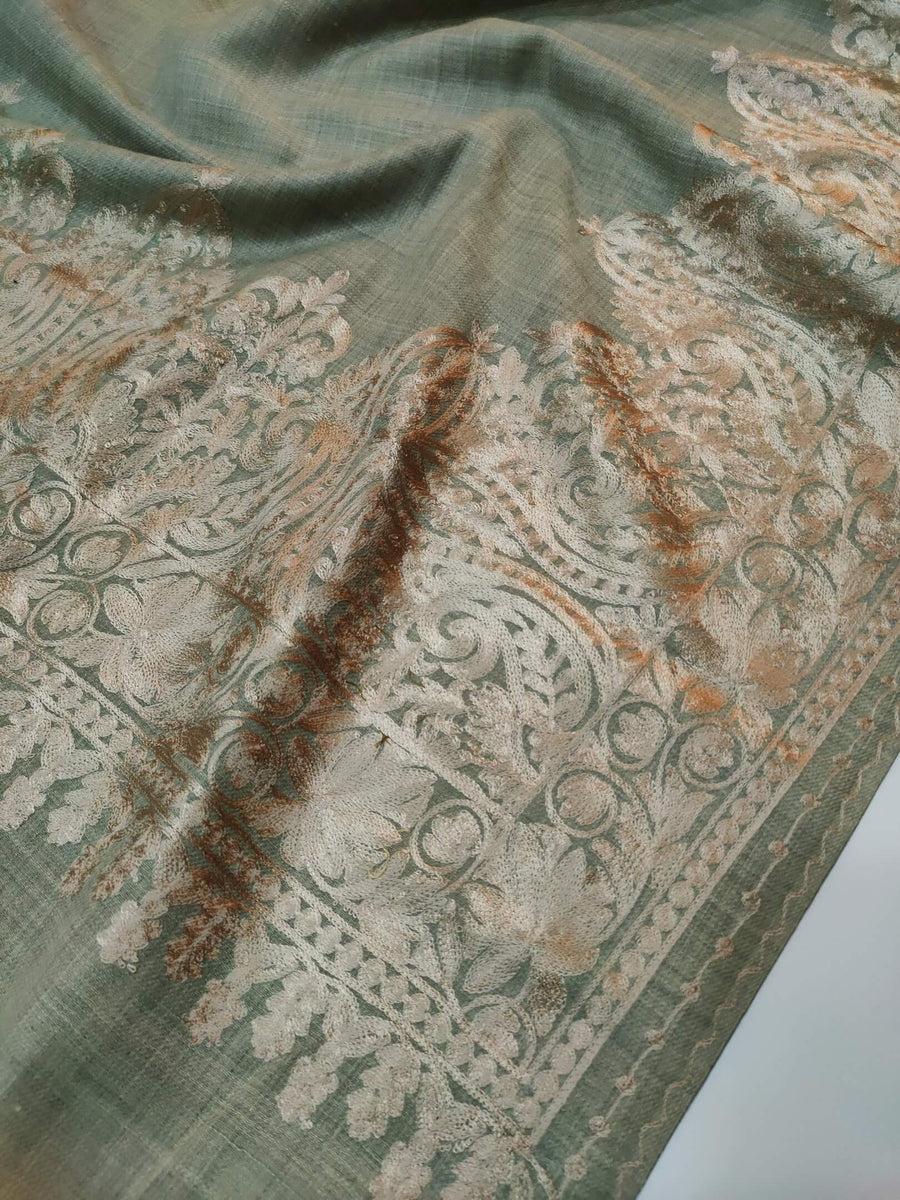 Womens Kashmiri Hand Embroidered Fine Wool Shawl RK21085 - FaisalFabrics.pk