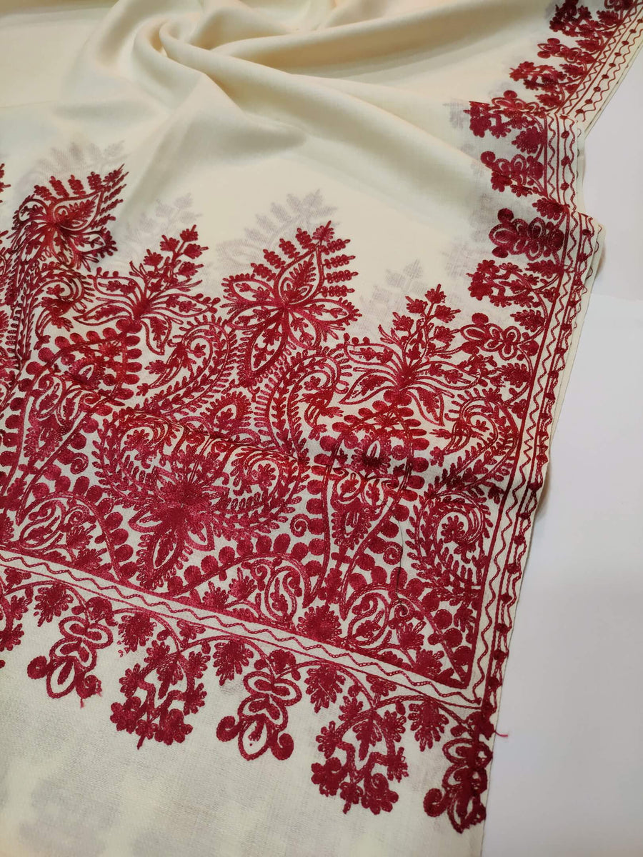 Womens Kashmiri Hand Embroidered Fine Wool Shawl RK21086 - FaisalFabrics.pk