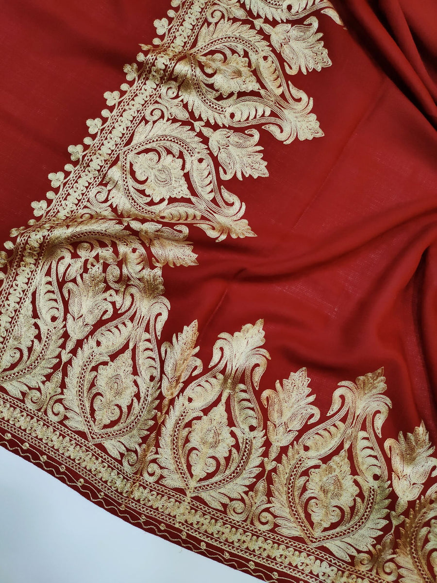 Womens Kashmiri Hand Embroidered Fine Wool Shawl RK21087 - FaisalFabrics.pk
