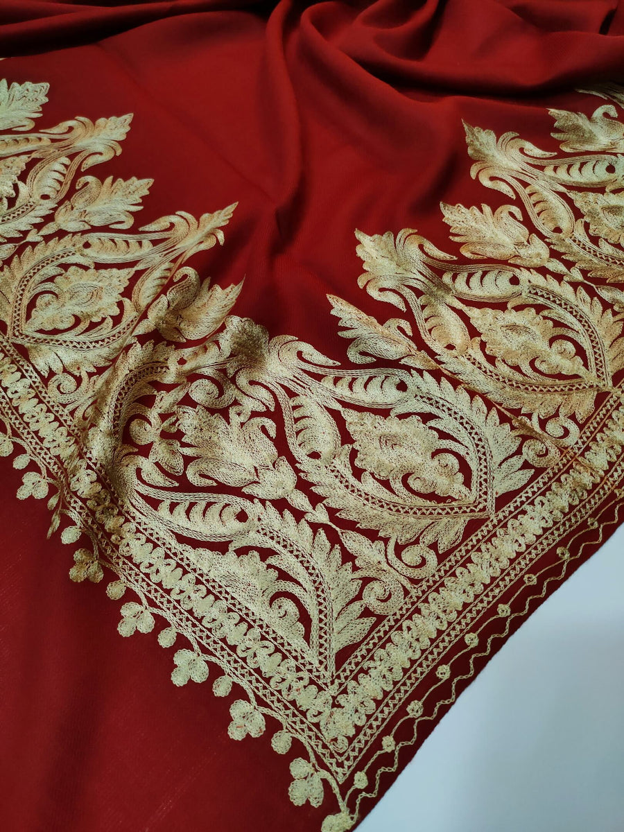 Womens Kashmiri Hand Embroidered Fine Wool Shawl RK21087 - FaisalFabrics.pk
