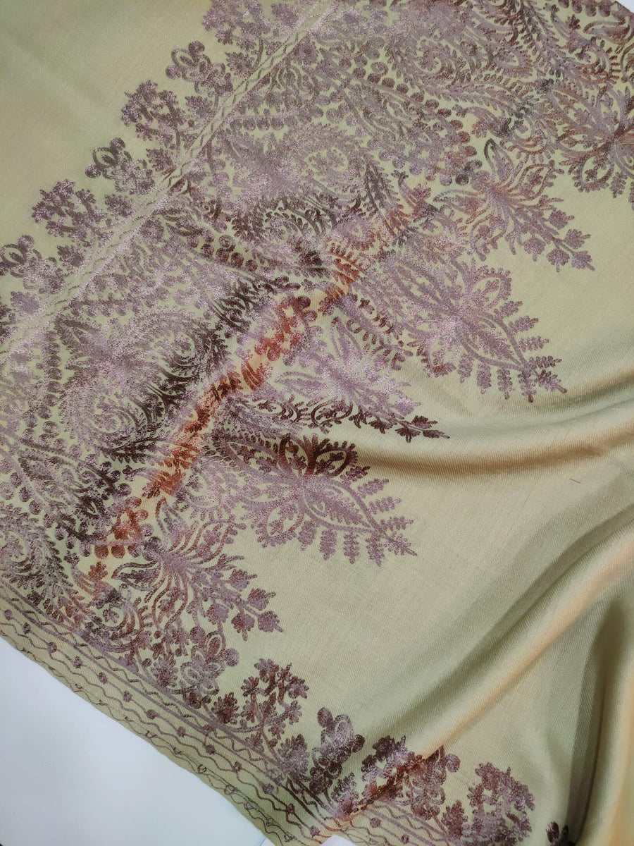 Womens Kashmiri Hand Embroidered Fine Wool Shawl RK21090 - FaisalFabrics.pk