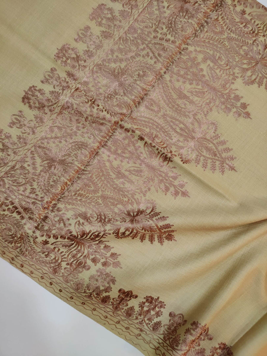 Womens Kashmiri Hand Embroidered Fine Wool Shawl RK21091 - FaisalFabrics.pk