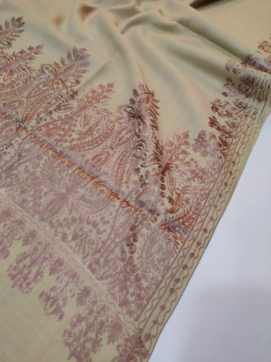 Womens Kashmiri Hand Embroidered Fine Wool Shawl RK21091 - FaisalFabrics.pk