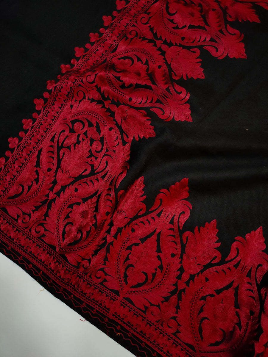 Womens Kashmiri Hand Embroidered Fine Wool Shawl RK21094 - FaisalFabrics.pk