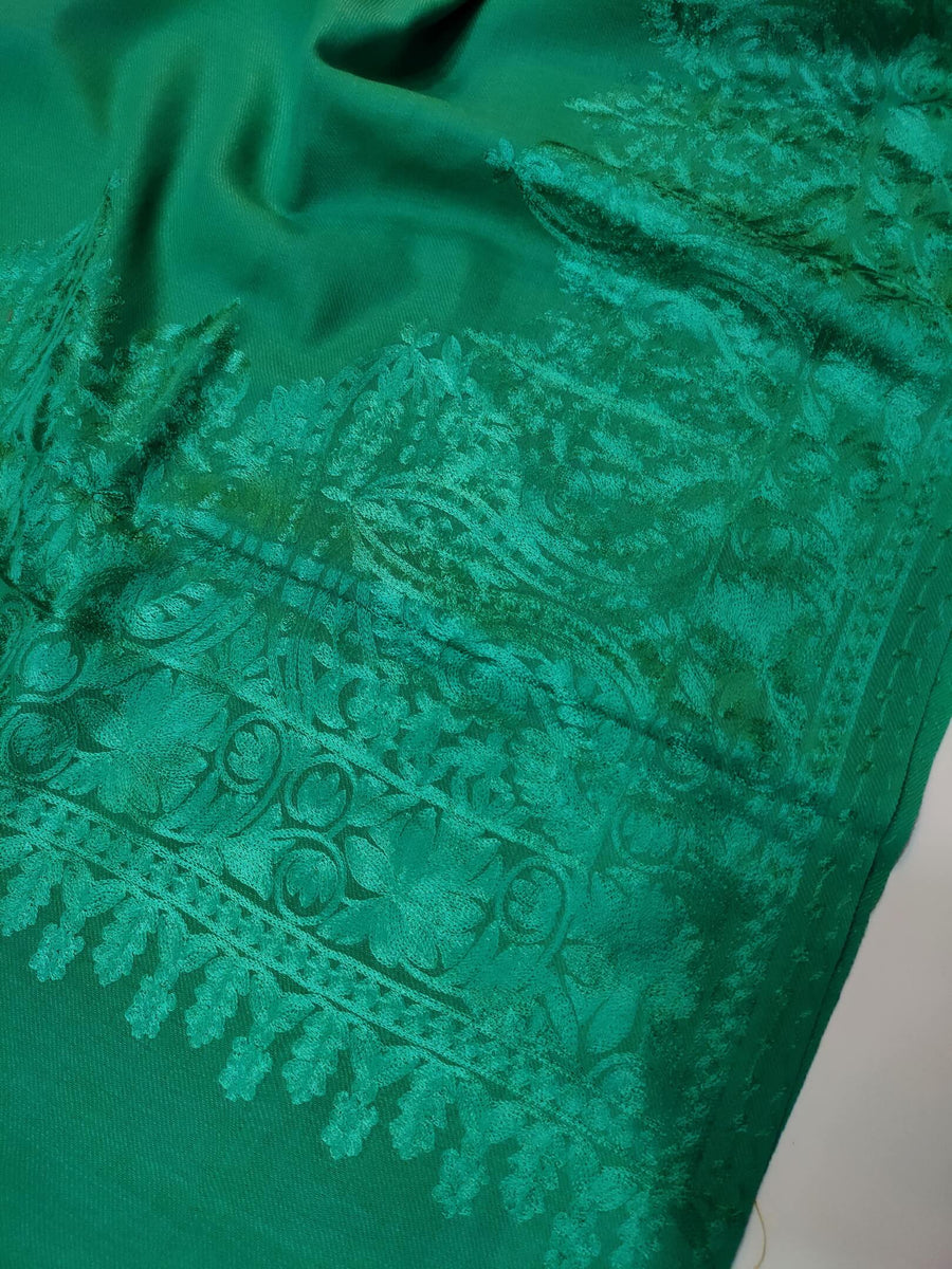 Womens Kashmiri Hand Embroidered Fine Wool Shawl RK21095 - FaisalFabrics.pk
