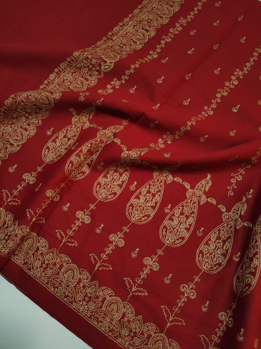 Womens Kashmiri Hand Embroidered Fine Wool Shawl RK21102 - FaisalFabrics.pk