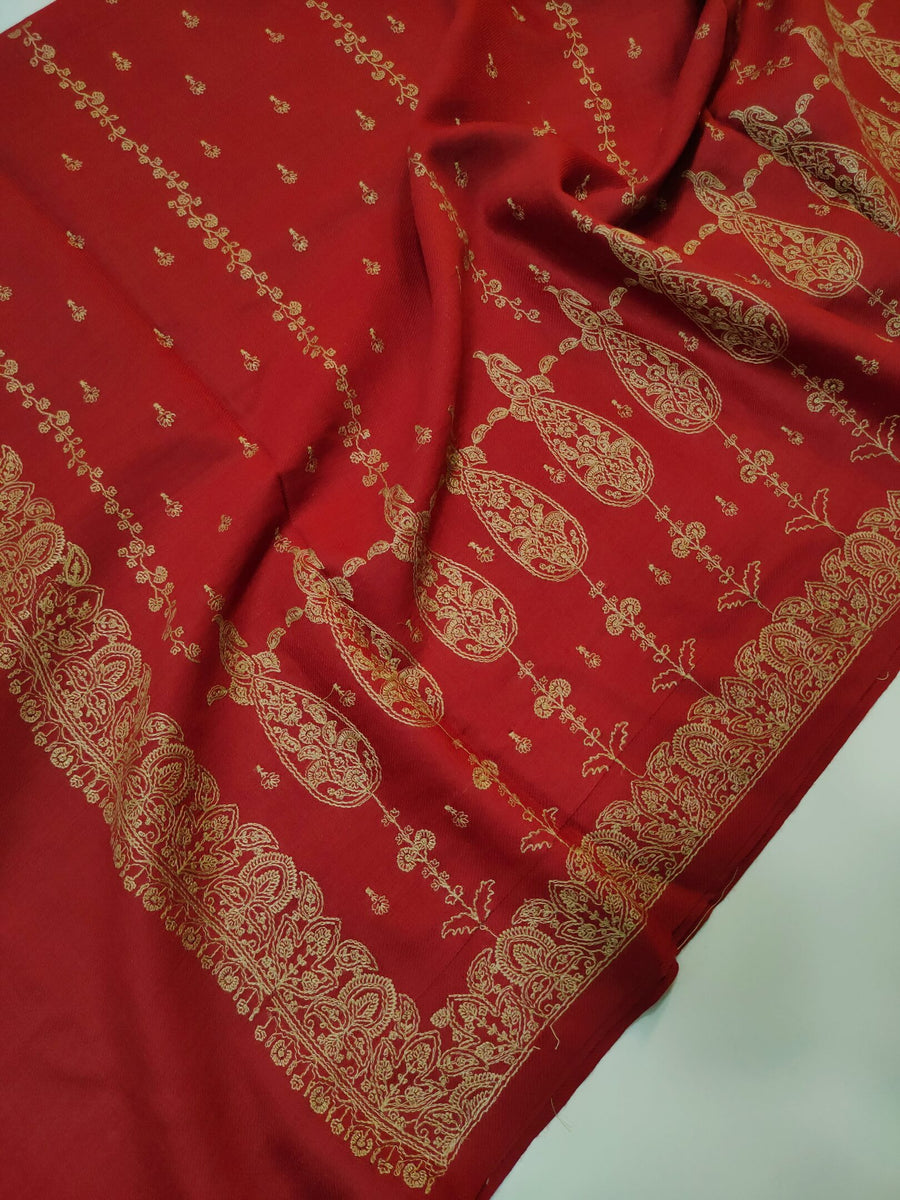 Womens Kashmiri Hand Embroidered Fine Wool Shawl RK21102 - FaisalFabrics.pk