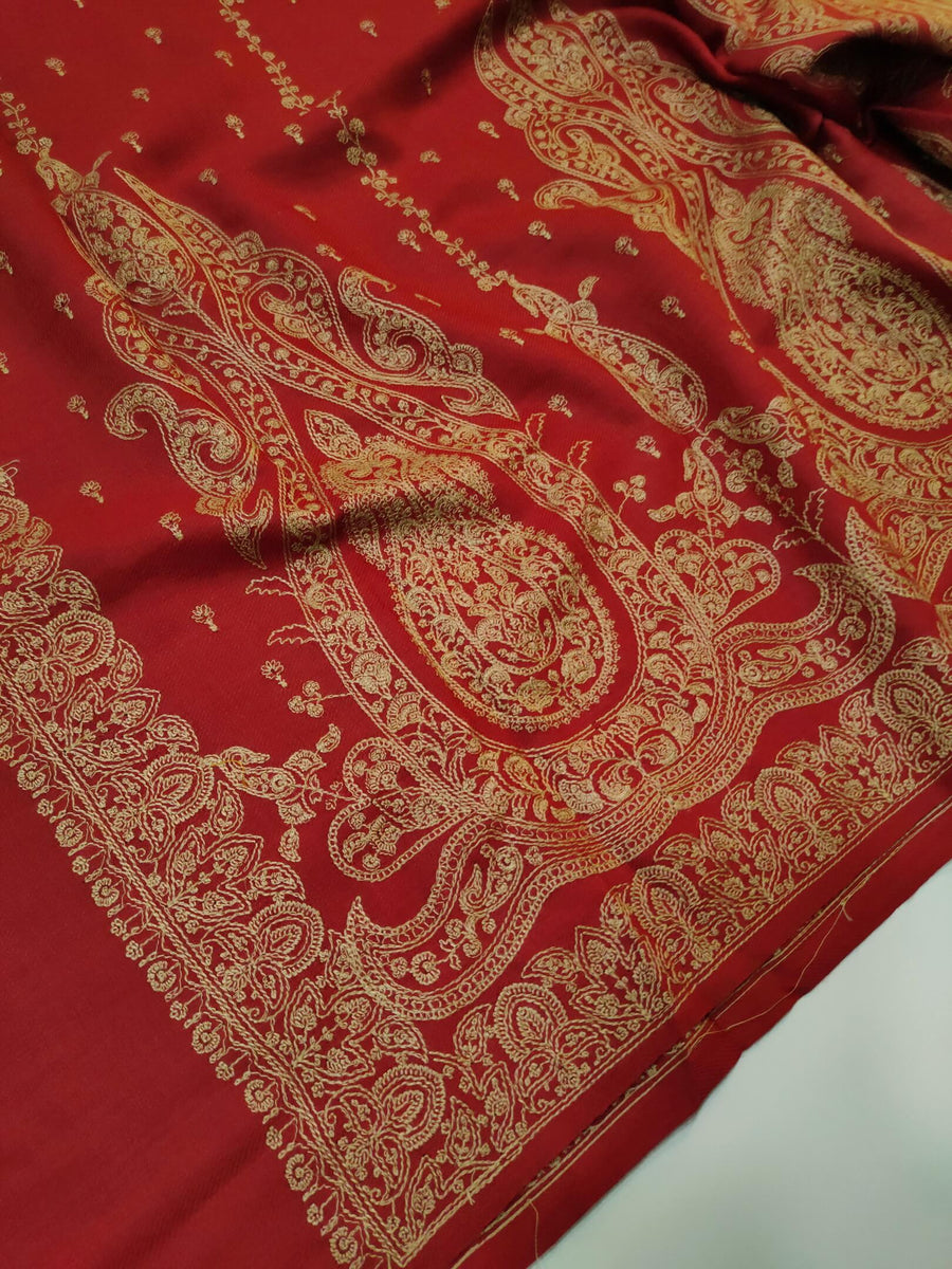 Womens Kashmiri Hand Embroidered Fine Wool Shawl RK21102 - FaisalFabrics.pk