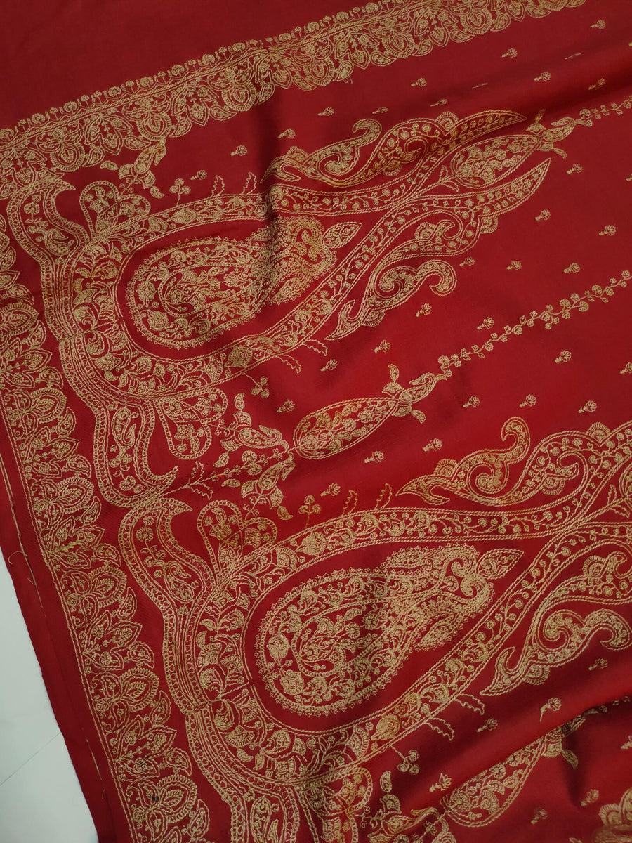 Womens Kashmiri Hand Embroidered Fine Wool Shawl RK21102 - FaisalFabrics.pk
