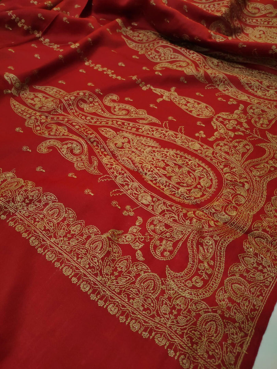 Womens Kashmiri Hand Embroidered Fine Wool Shawl RK21102 - FaisalFabrics.pk