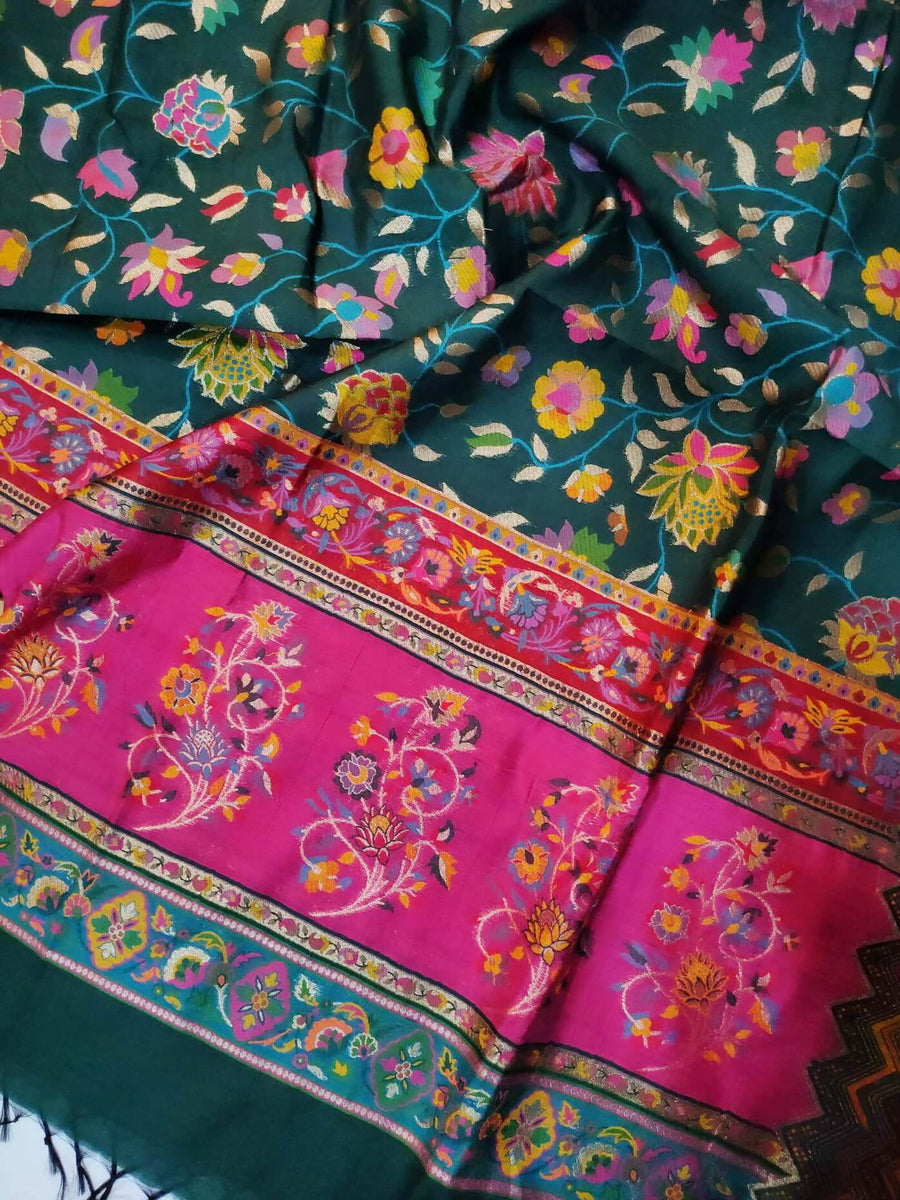 Womens Kashmiri Hand Printed Shawl with Kaani Weave Full Size RK21106 - FaisalFabrics.pk