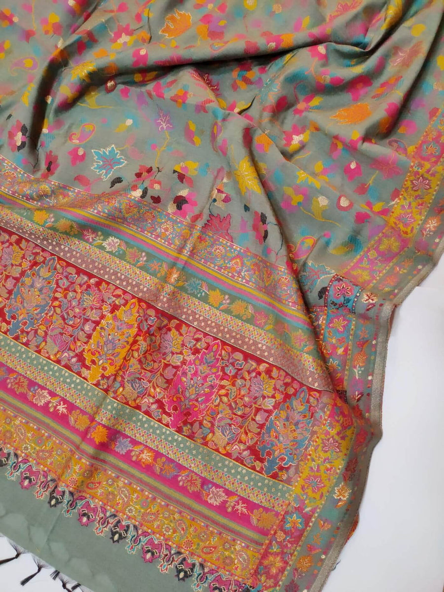 Womens Kashmiri Hand Printed Shawl with Kaani Weave Full Size RK21107 - FaisalFabrics.pk