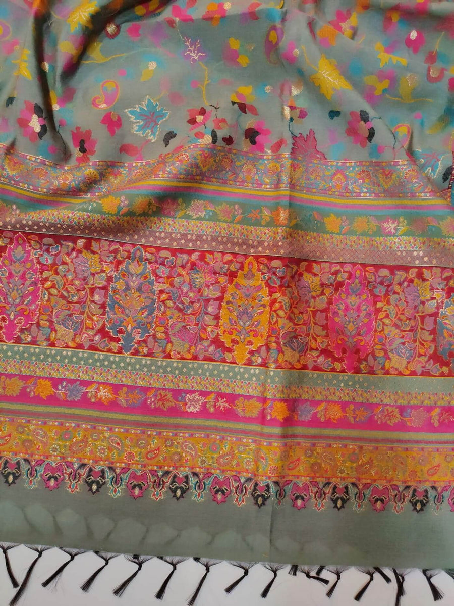 Womens Kashmiri Hand Printed Shawl with Kaani Weave Full Size RK21107 - FaisalFabrics.pk