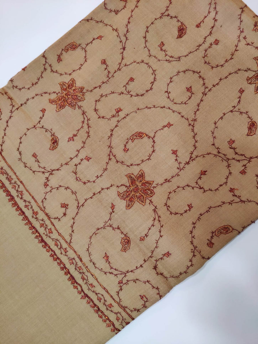 Womens Kashmiri Hand Embroidered Fine Wool Shawl RK21127 - FaisalFabrics.pk
