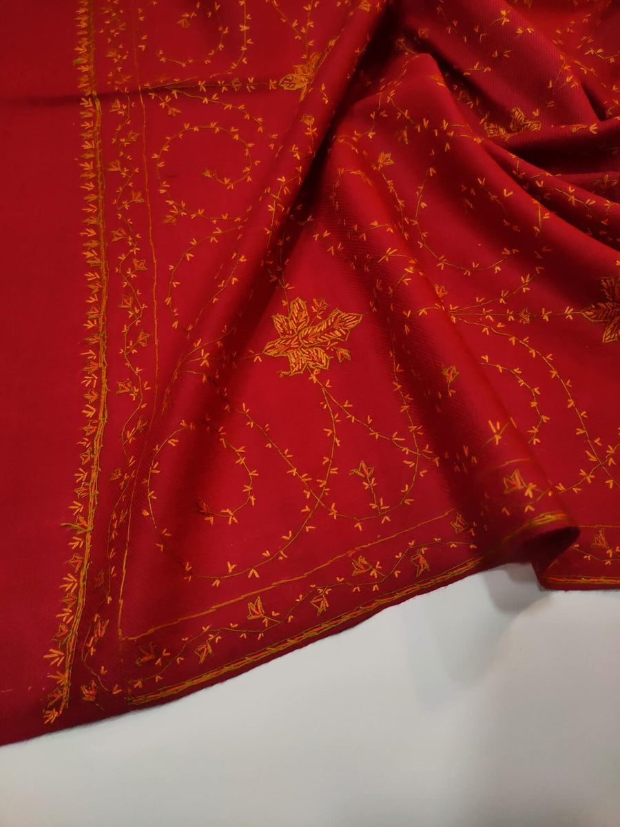 Womens Kashmiri Hand Embroidered Fine Wool Shawl RK21130 - FaisalFabrics.pk