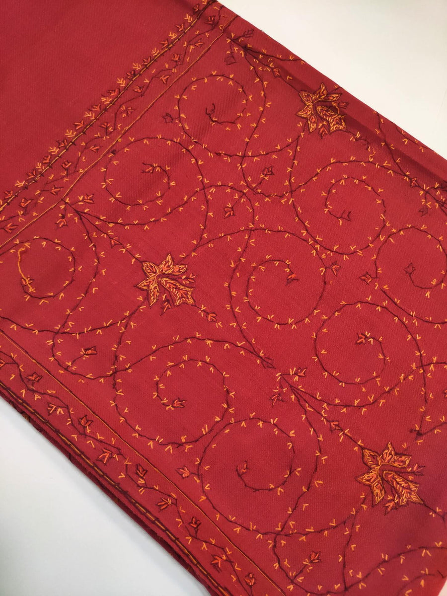Womens Kashmiri Hand Embroidered Fine Wool Shawl RK21132 - FaisalFabrics.pk