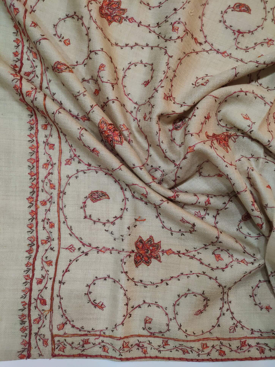 Womens Kashmiri Hand Embroidered Fine Wool Shawl RK21134 - FaisalFabrics.pk