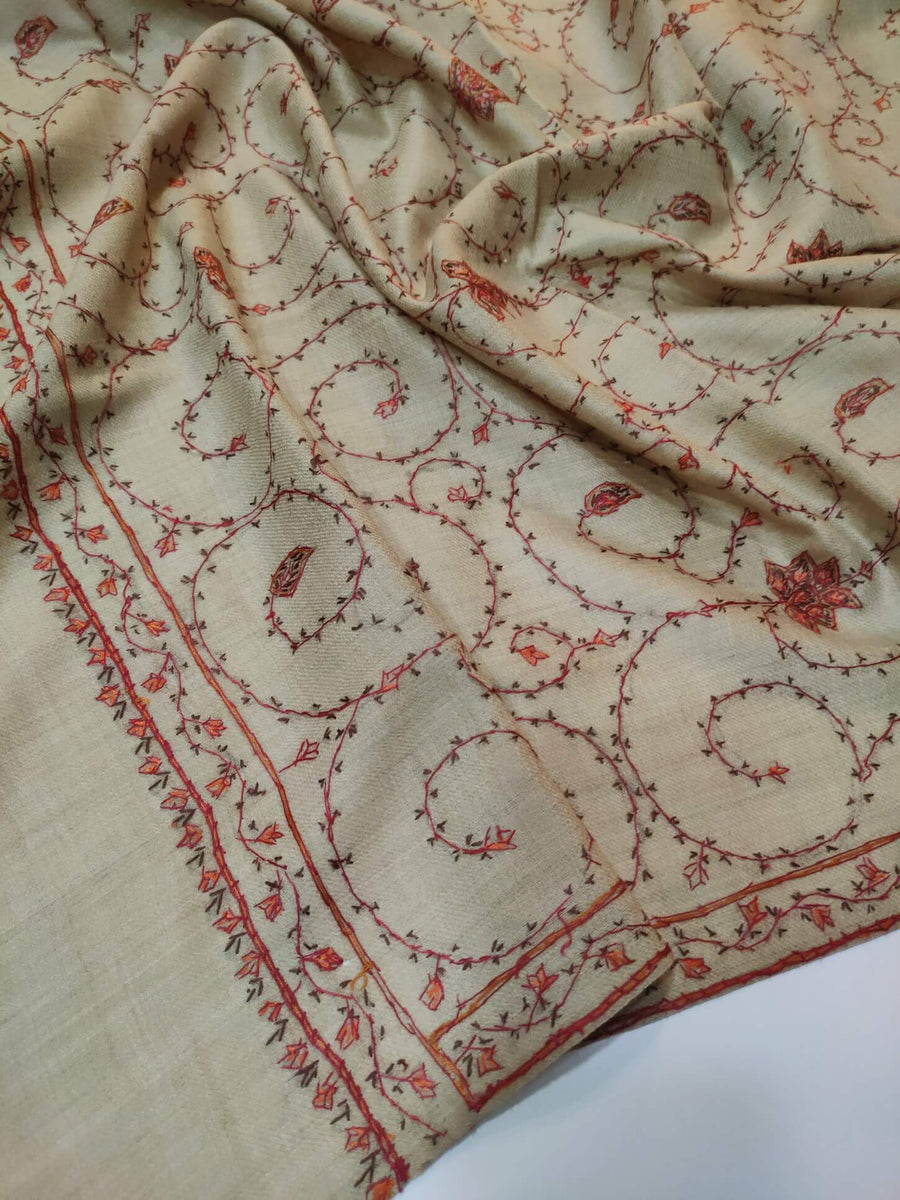 Womens Kashmiri Hand Embroidered Fine Wool Shawl RK21134 - FaisalFabrics.pk