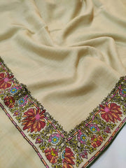 Womens Fine Wool Pashmina Hand Printed and Embroidered Shawl RK21136 - FaisalFabrics.pk