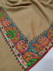 Womens Fine Wool Pashmina Hand Printed and Embroidered Shawl RK21137 - FaisalFabrics.pk