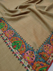 Womens Fine Wool Pashmina Hand Printed and Embroidered Shawl RK21137 - FaisalFabrics.pk