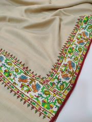 Womens Fine Wool Pashmina Hand Printed and Embroidered Shawl RK21138 - FaisalFabrics.pk