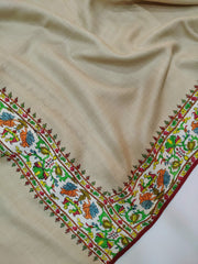 Womens Fine Wool Pashmina Hand Printed and Embroidered Shawl RK21138 - FaisalFabrics.pk