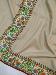 Womens Fine Wool Pashmina Hand Printed and Embroidered Shawl RK21138 - FaisalFabrics.pk