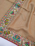 Womens Fine Wool Pashmina Hand Printed and Embroidered Shawl RK21139 - FaisalFabrics.pk
