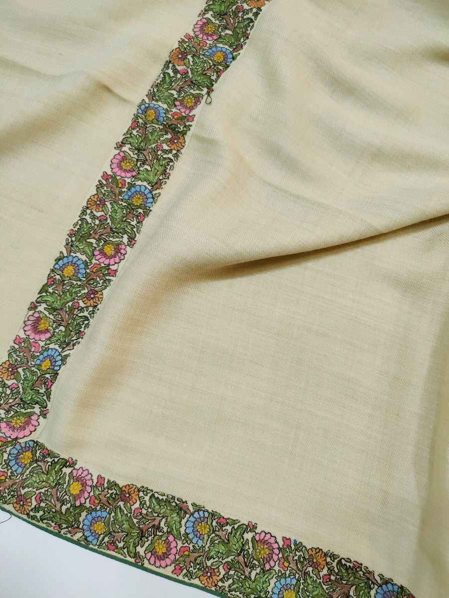 Womens Fine Wool Pashmina Hand Printed and Embroidered Shawl RK21140 - FaisalFabrics.pk