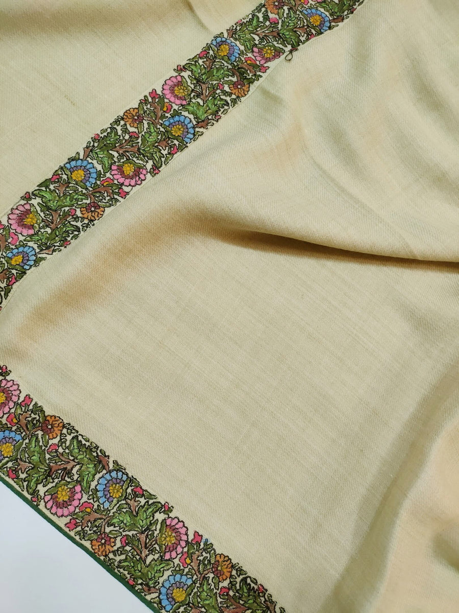 Womens Fine Wool Pashmina Hand Printed and Embroidered Shawl RK21140 - FaisalFabrics.pk