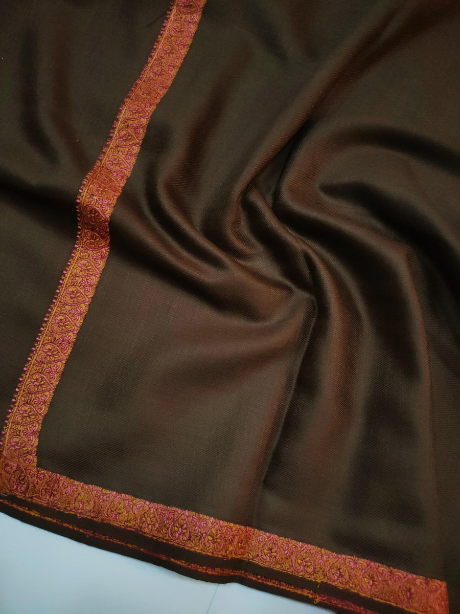 Womens Kashmiri Hand Embroidered Shawl, Border Design Work RK21142 - FaisalFabrics.pk