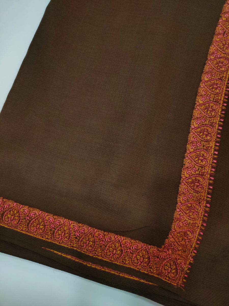Womens Kashmiri Hand Embroidered Shawl, Border Design Work RK21142 - FaisalFabrics.pk