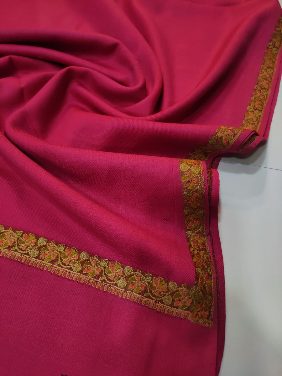 Womens Kashmiri Hand Embroidered Shawl, Border Design Work RK21143 - FaisalFabrics.pk