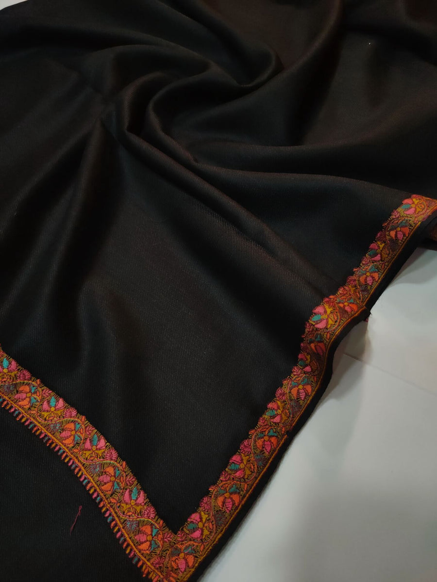 Womens Kashmiri Hand Embroidered Shawl, Border Design Work RK21144 - FaisalFabrics.pk