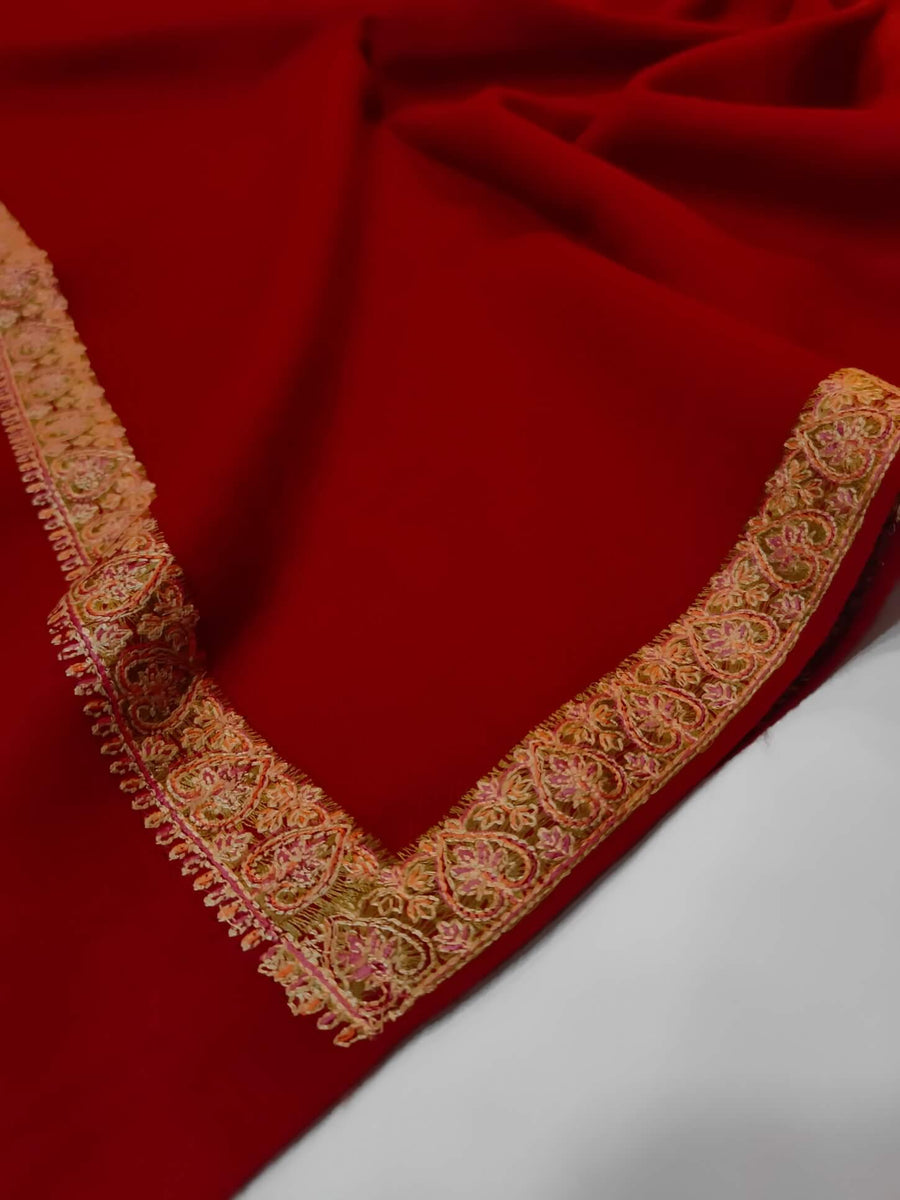 Womens Kashmiri Hand Embroidered Shawl, Border Design Work RK21145 - FaisalFabrics.pk