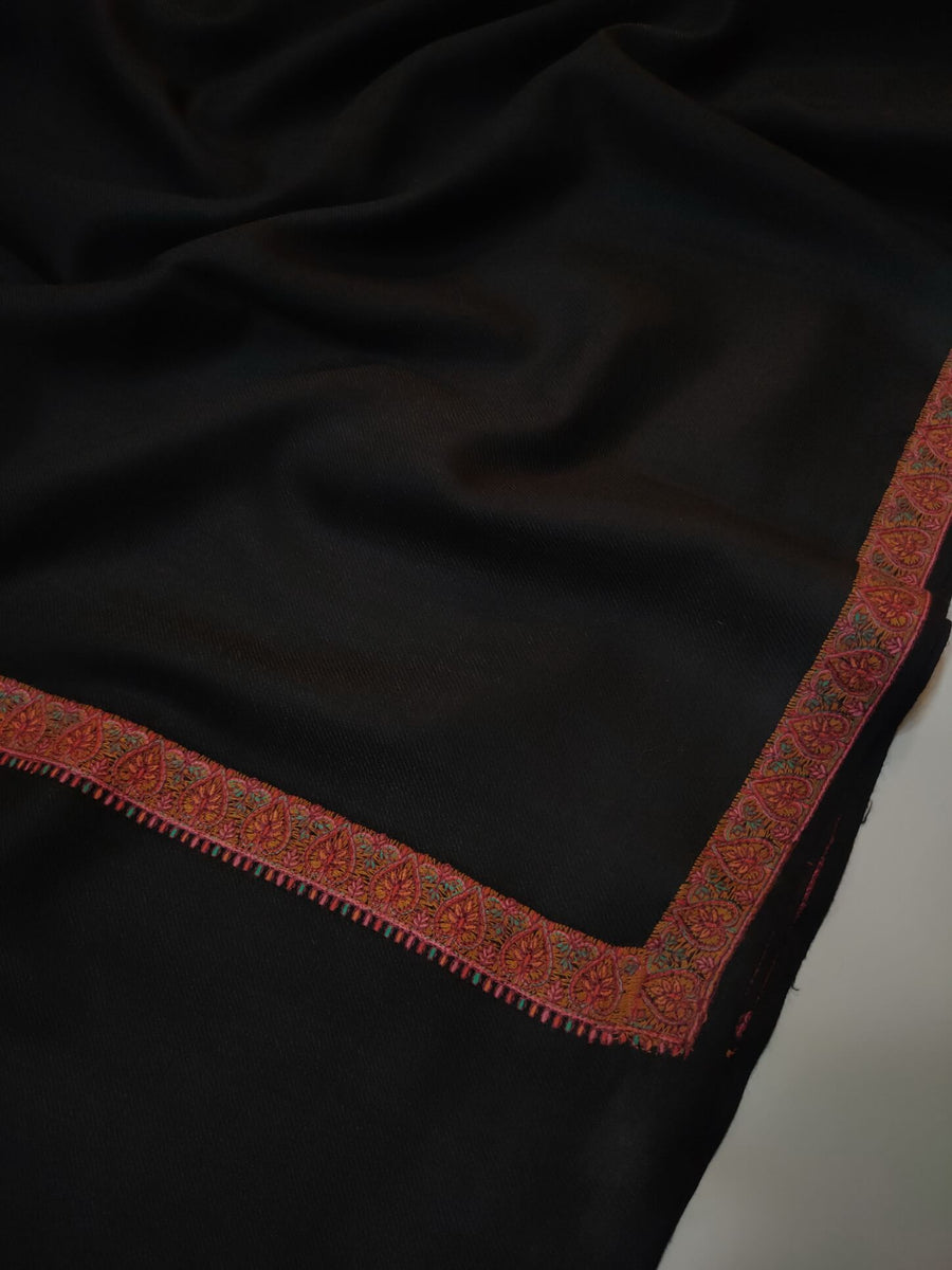Womens Kashmiri Hand Embroidered Shawl, Border Design Work RK21146 - FaisalFabrics.pk