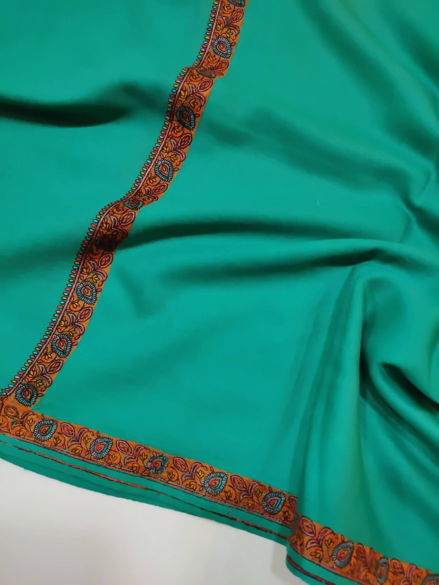 Womens Kashmiri Hand Embroidered Shawl, Border Design Work RK21147 - FaisalFabrics.pk