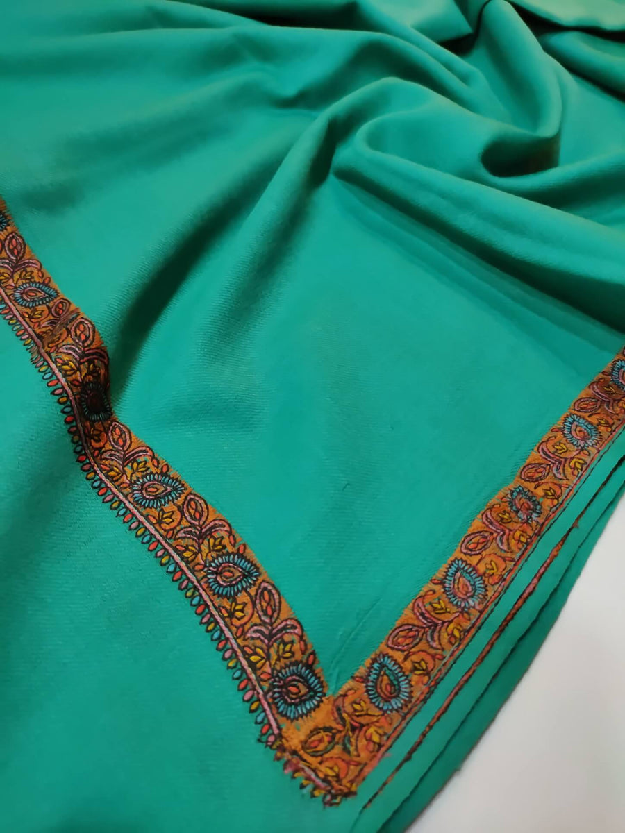 Womens Kashmiri Hand Embroidered Shawl, Border Design Work RK21147 - FaisalFabrics.pk