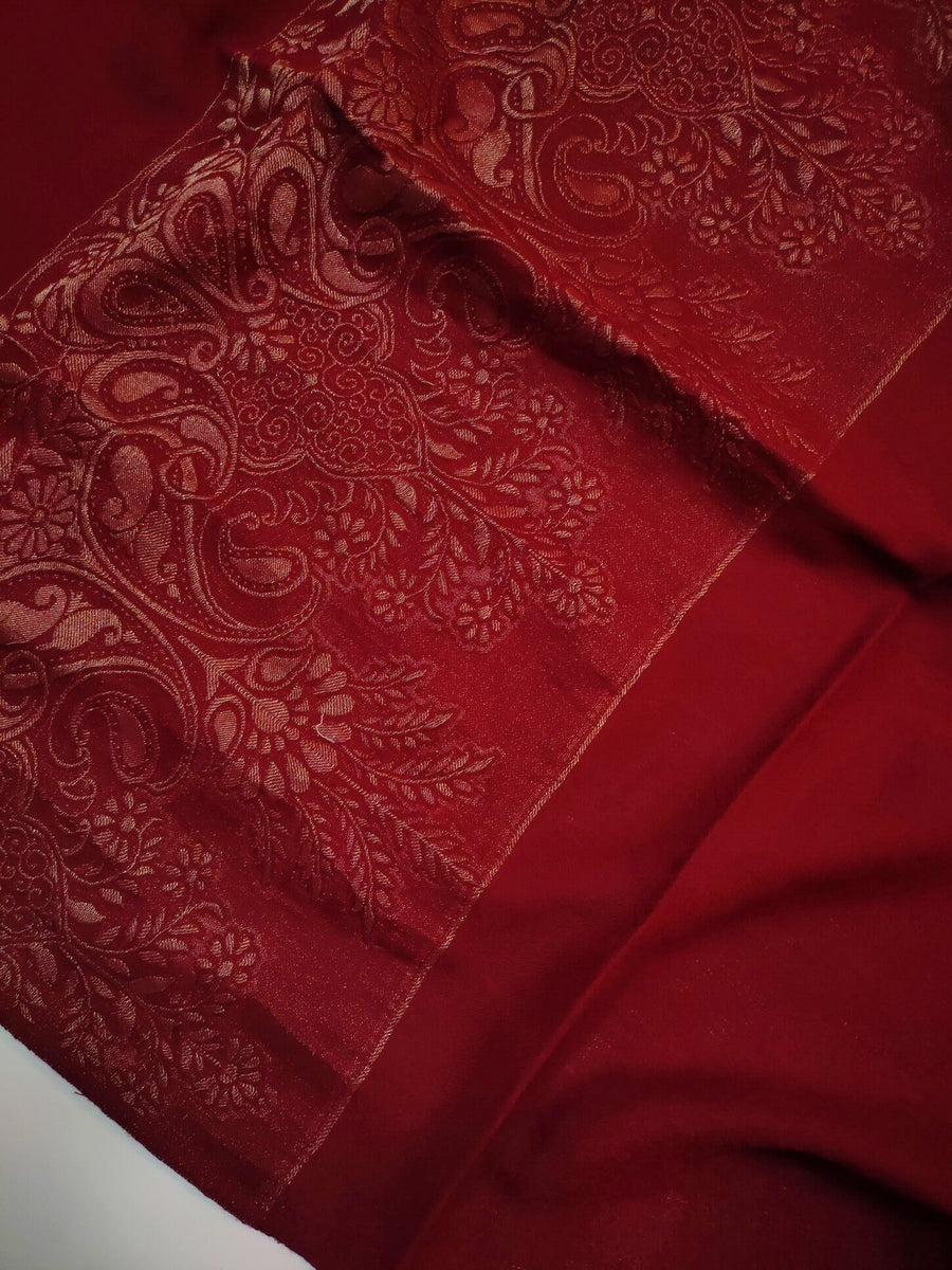 Womens Soft Wool Cashmere Shawl with Kaani Weave Border Full Size RK21151 - FaisalFabrics.pk