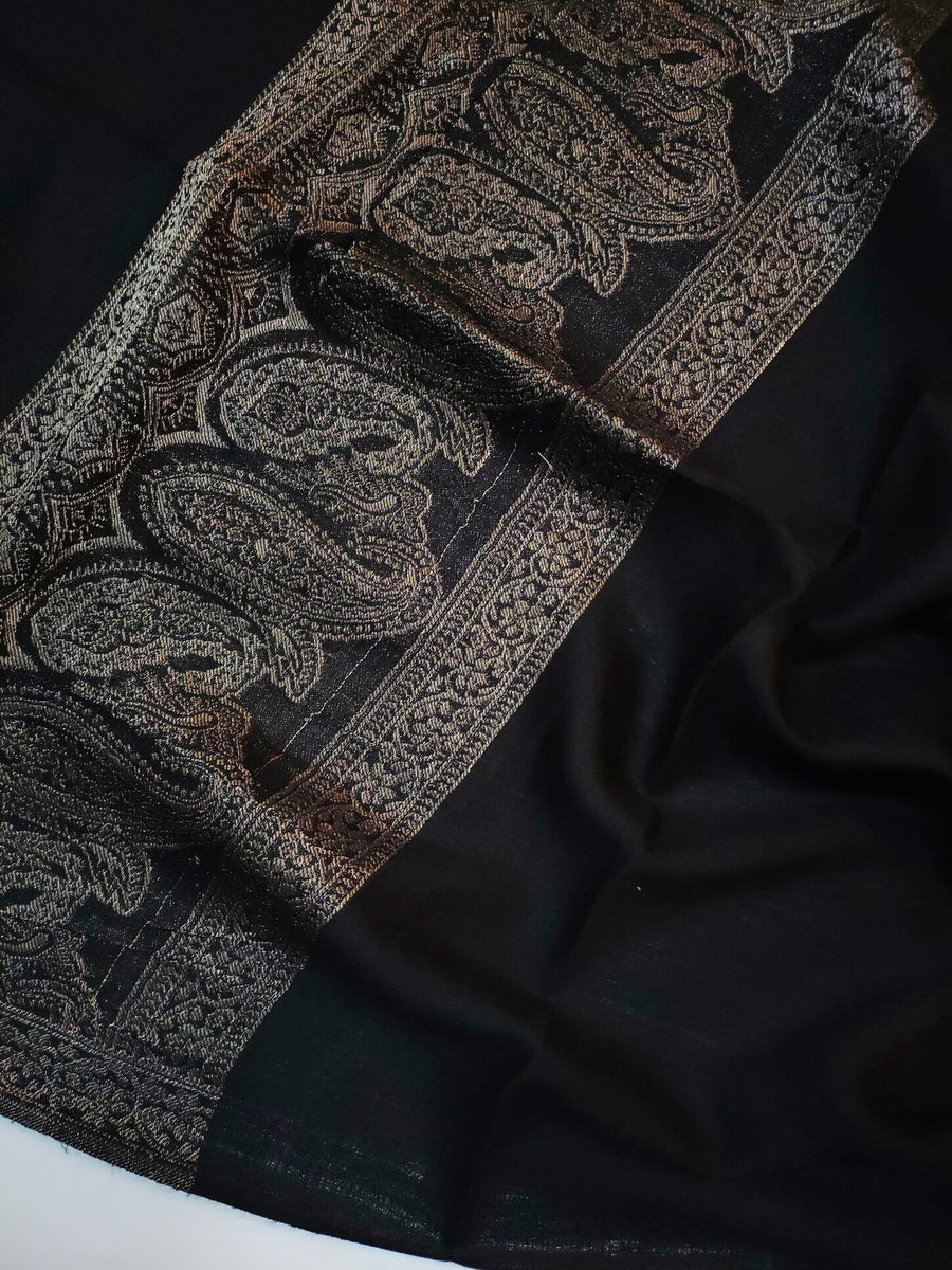 Womens Soft Wool Cashmere Shawl with Kaani Weave Border Full Size RK21153 - FaisalFabrics.pk