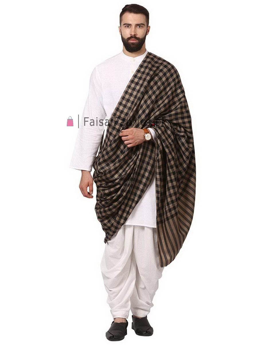 Mens Woven Check Light Weight Fine Wool Shawl RKB-C01 - FaisalFabrics.pk